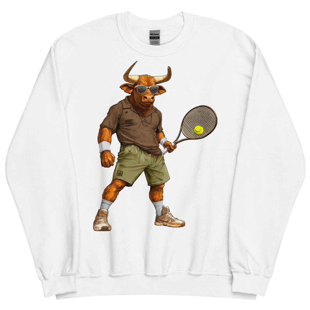 Stier Tennisspieler Maenner Pullover Weiss