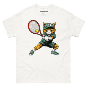 Tennis Katze Maenner T Shirt Weiss